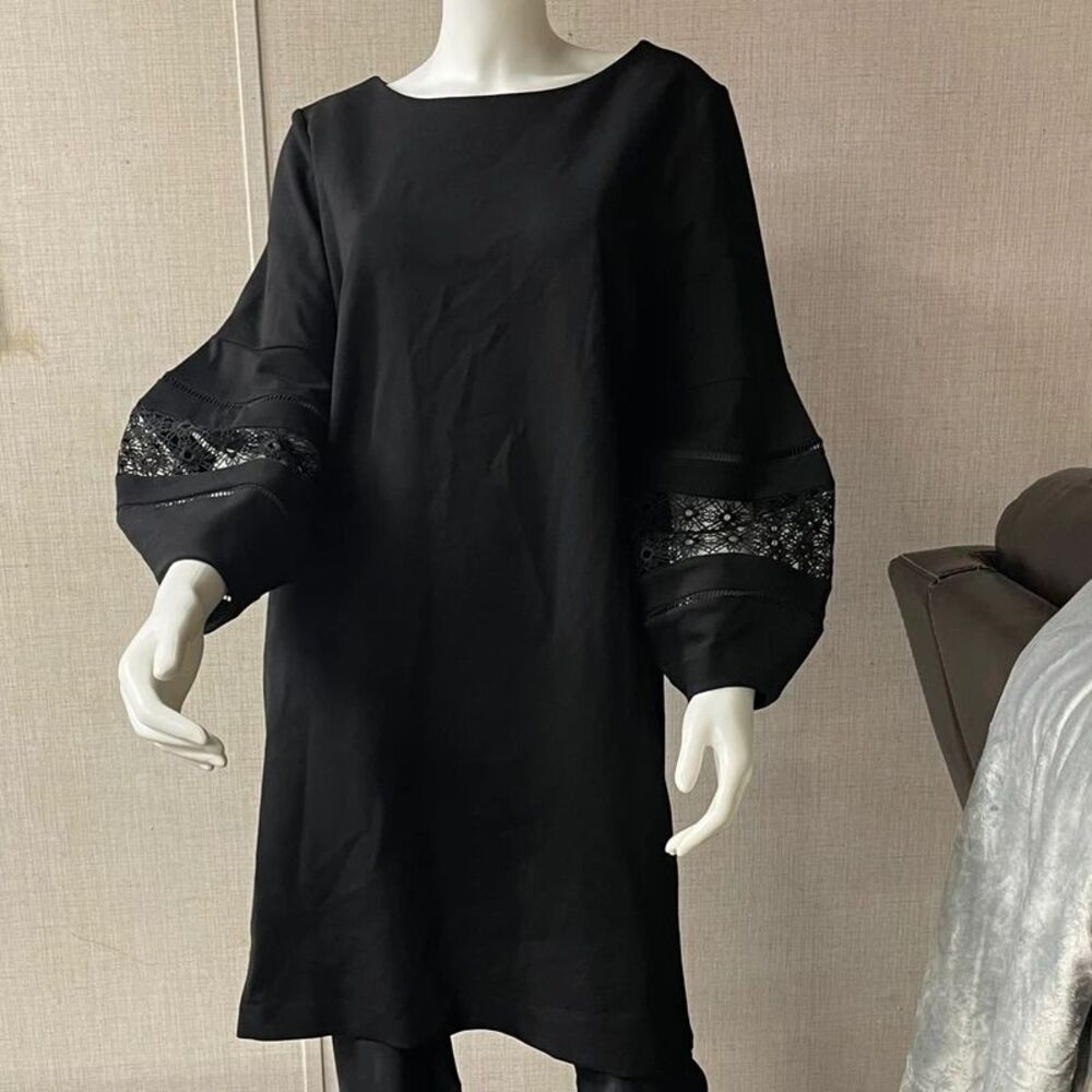 EUC Size 14 Chico’s Black Long Sleeved Dress